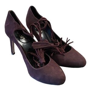 Cecelia New York Heels Burgundy Wrap Around Ankle Strap 8.5 Tassles Velvet